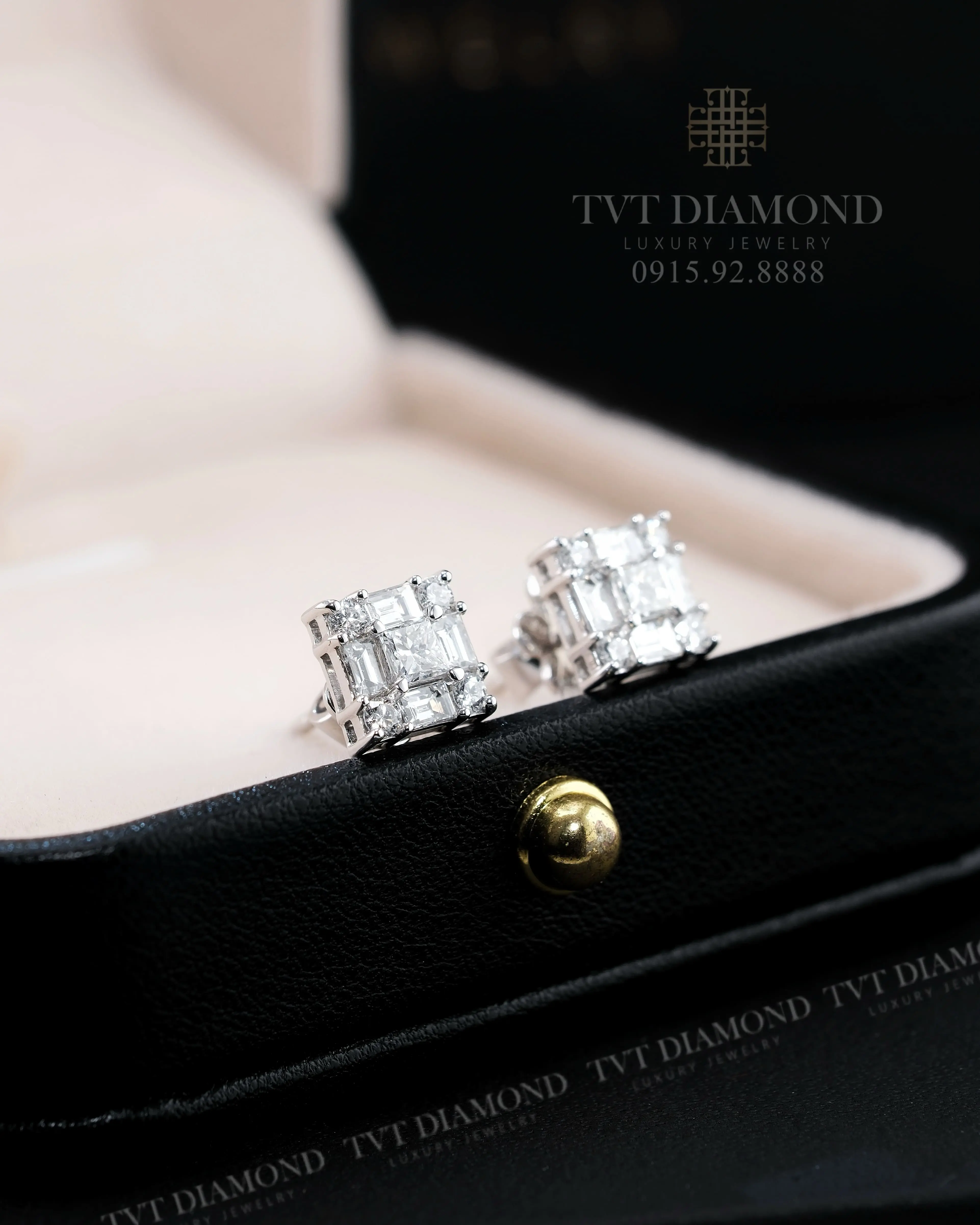 Khuyên tai kim cương vuông - 25VDG20173 0