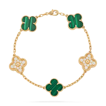 Lắc tay Vancleef Đá Xanh Lá Mix Kim 0