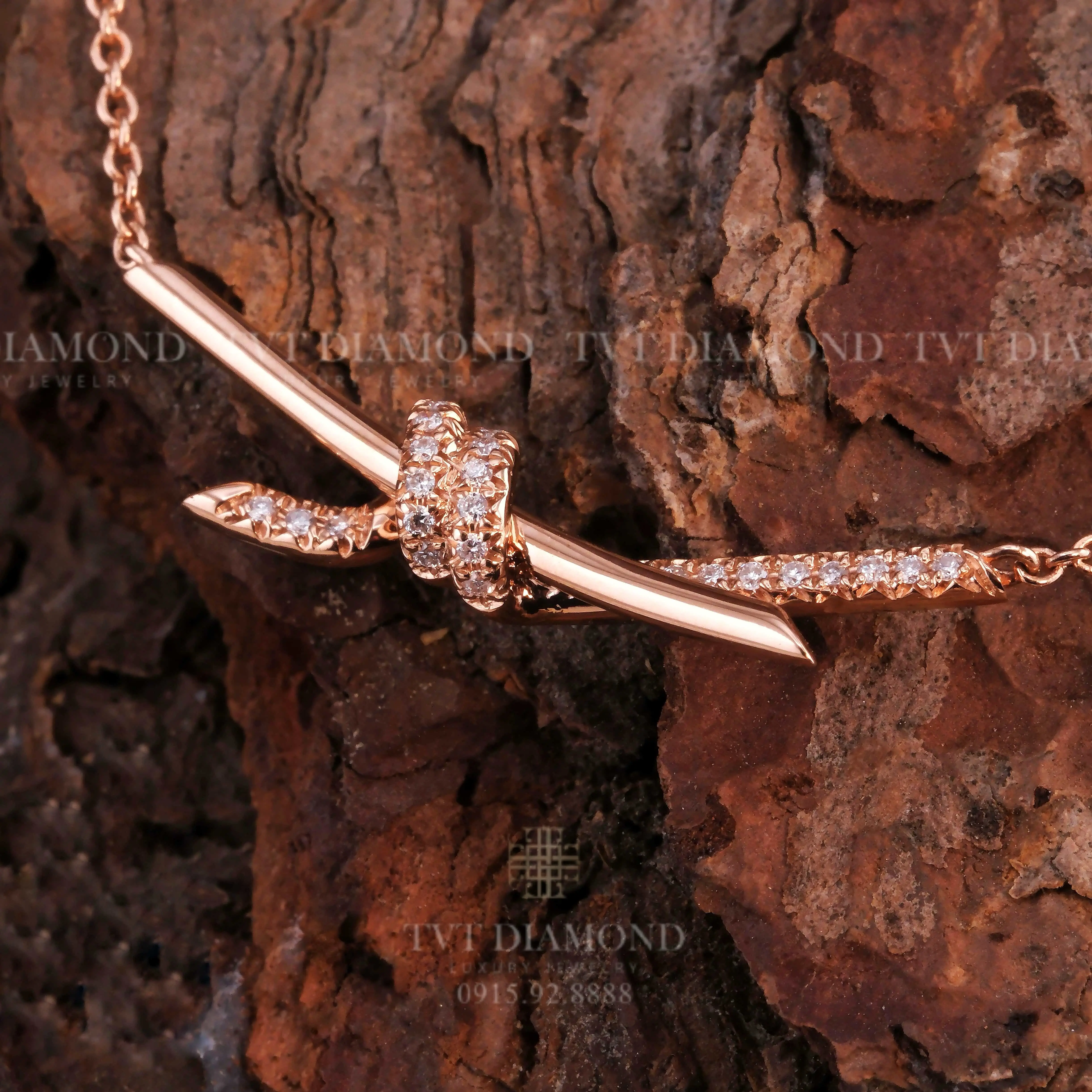 Dây chuyền Tiffany nơ đính kim vàng hồng 1