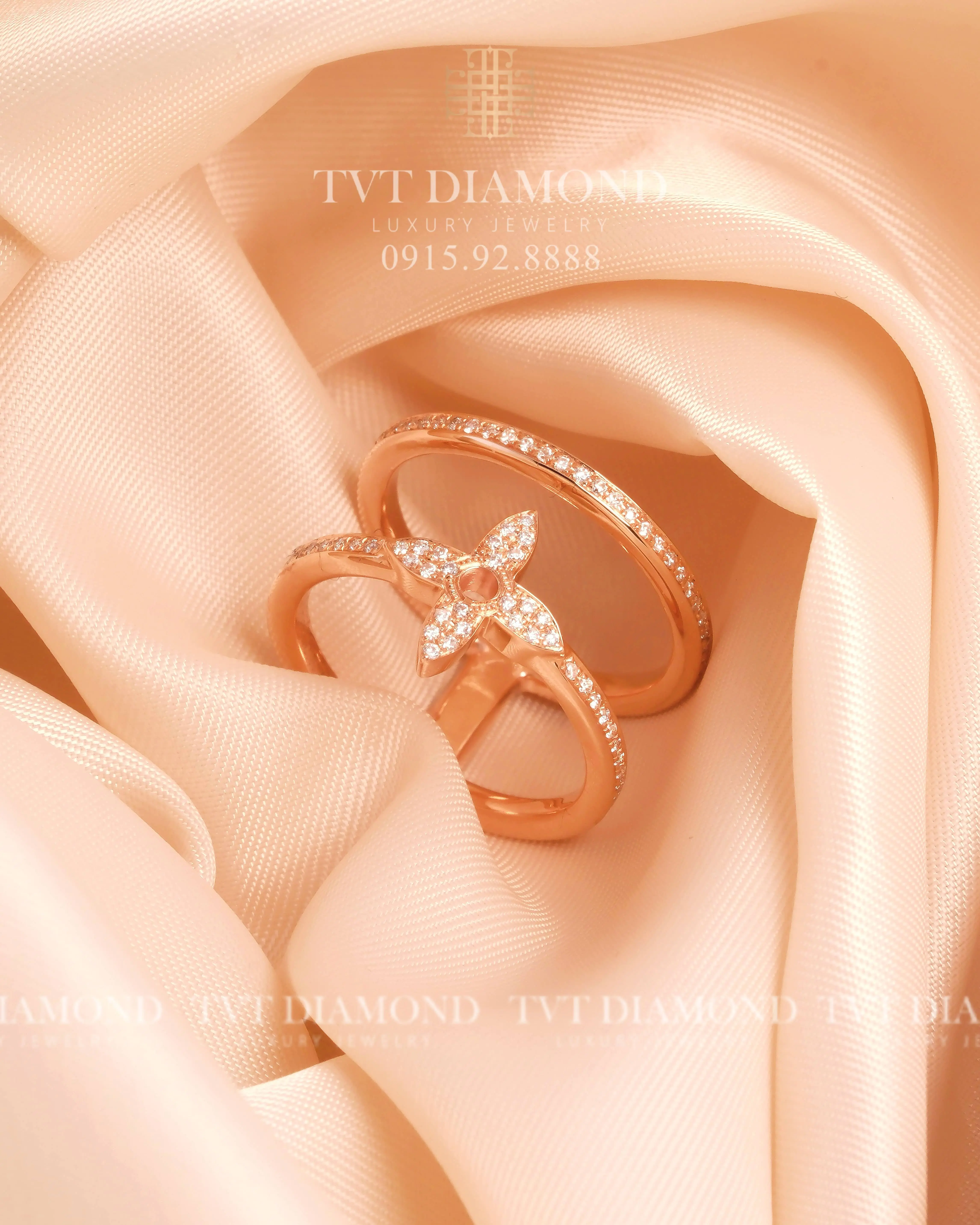 Nhẫn LV hoa nhọn 2 vòng full kim vàng hồng 2