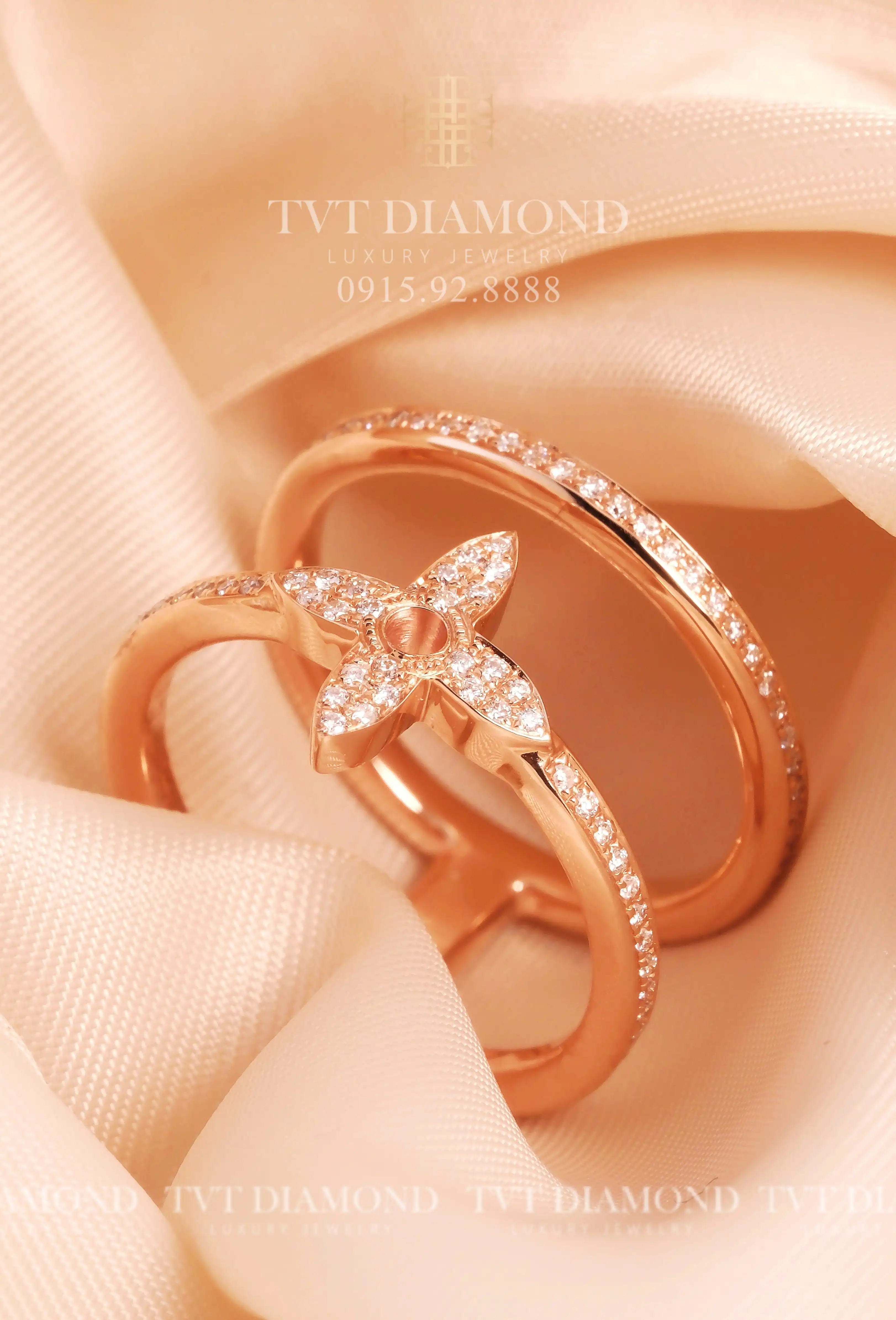 Nhẫn LV hoa nhọn 2 vòng full kim vàng hồng 0