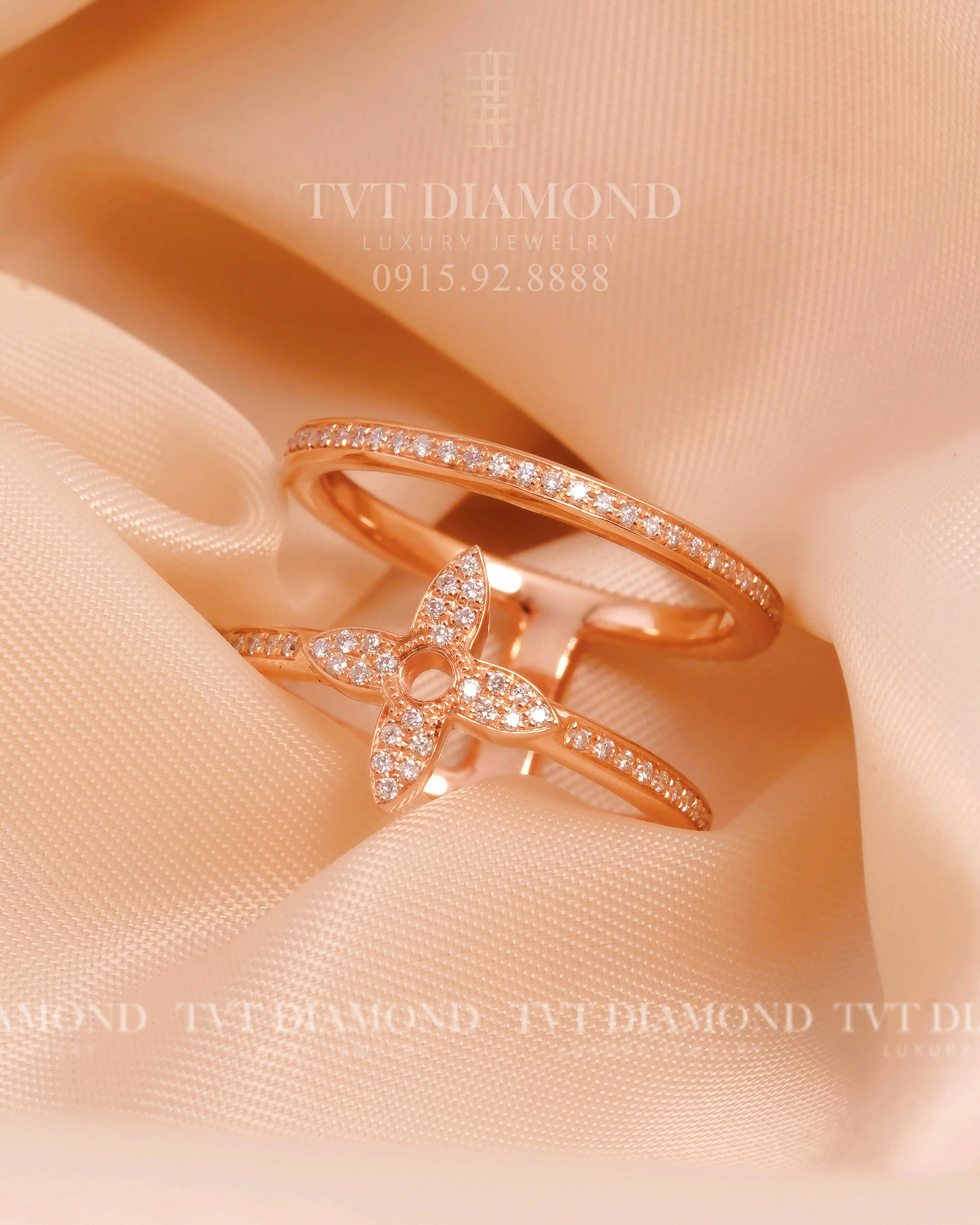 Nhẫn LV hoa nhọn 2 vòng full kim vàng hồng 1