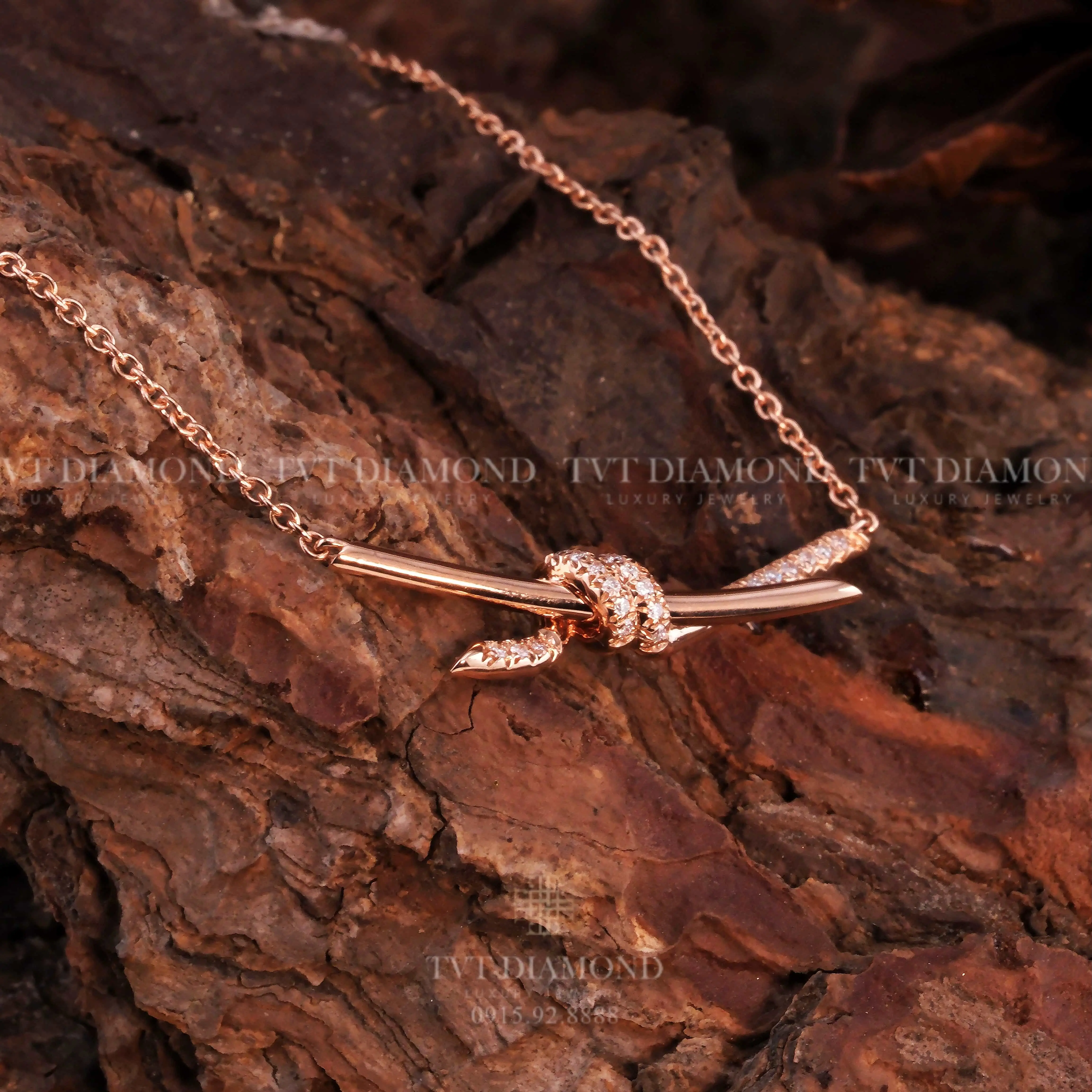 Dây chuyền Tiffany nơ đính kim vàng hồng 0