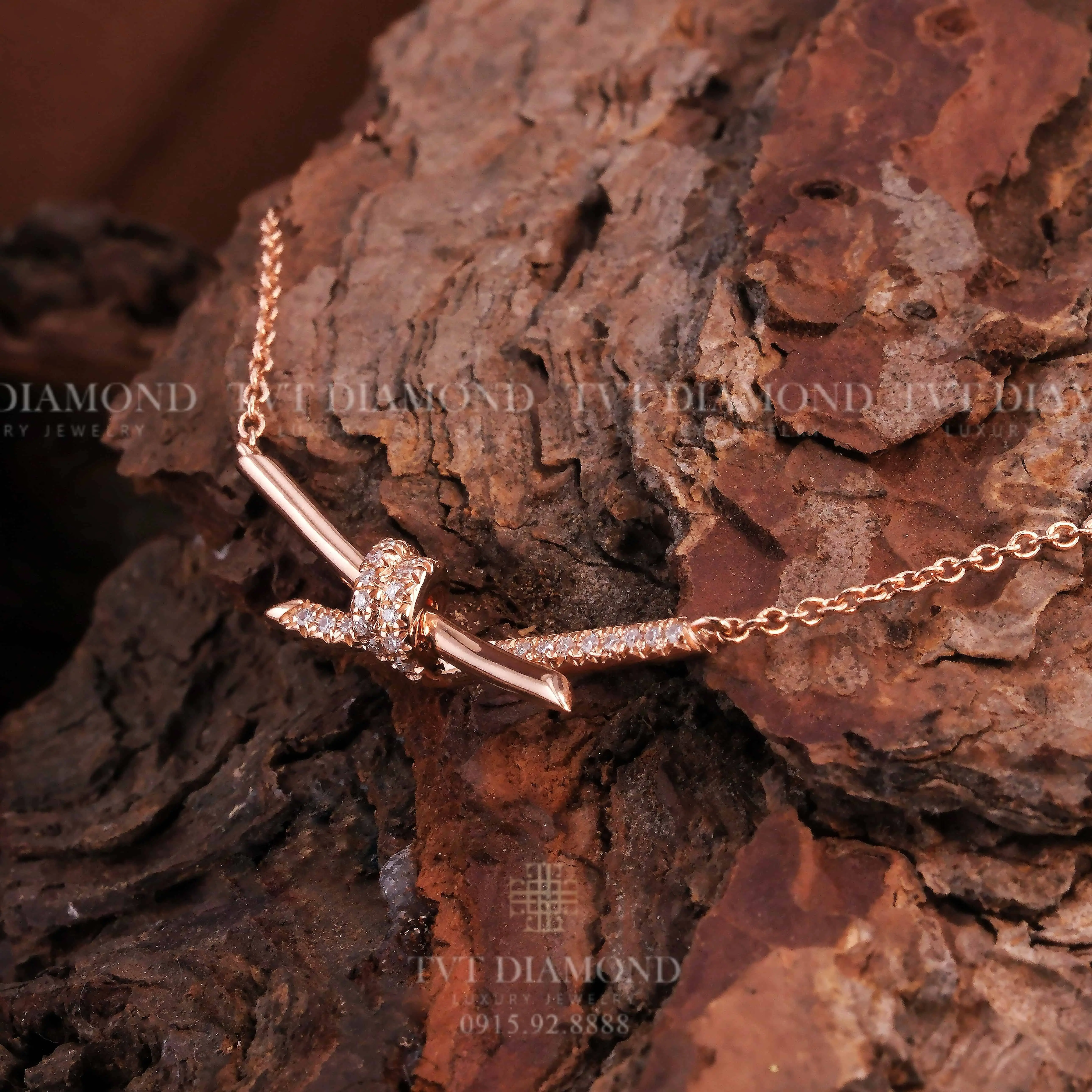 Dây chuyền Tiffany nơ đính kim vàng hồng 2