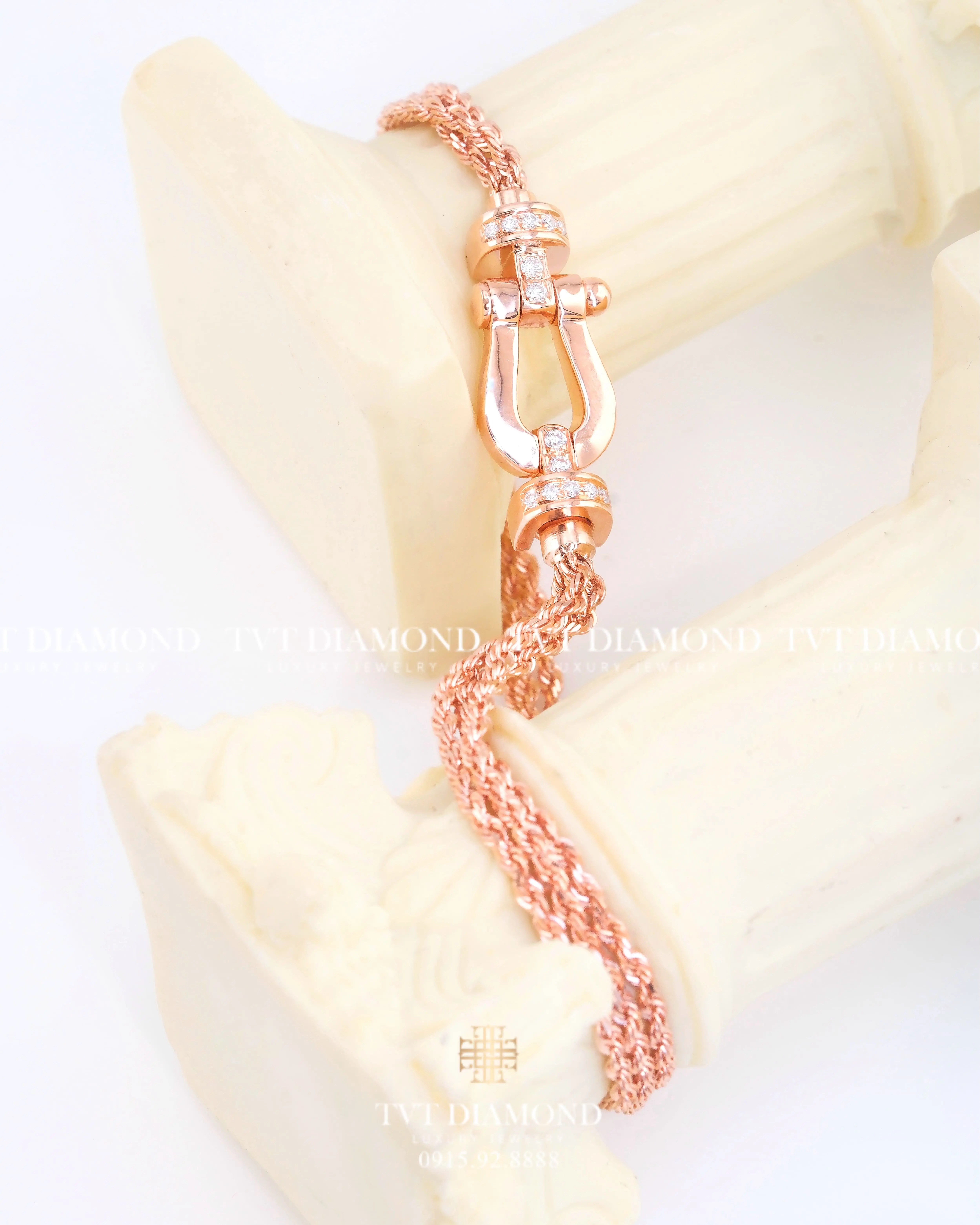 Lắc tay Fred bản xích vàng hồng 1