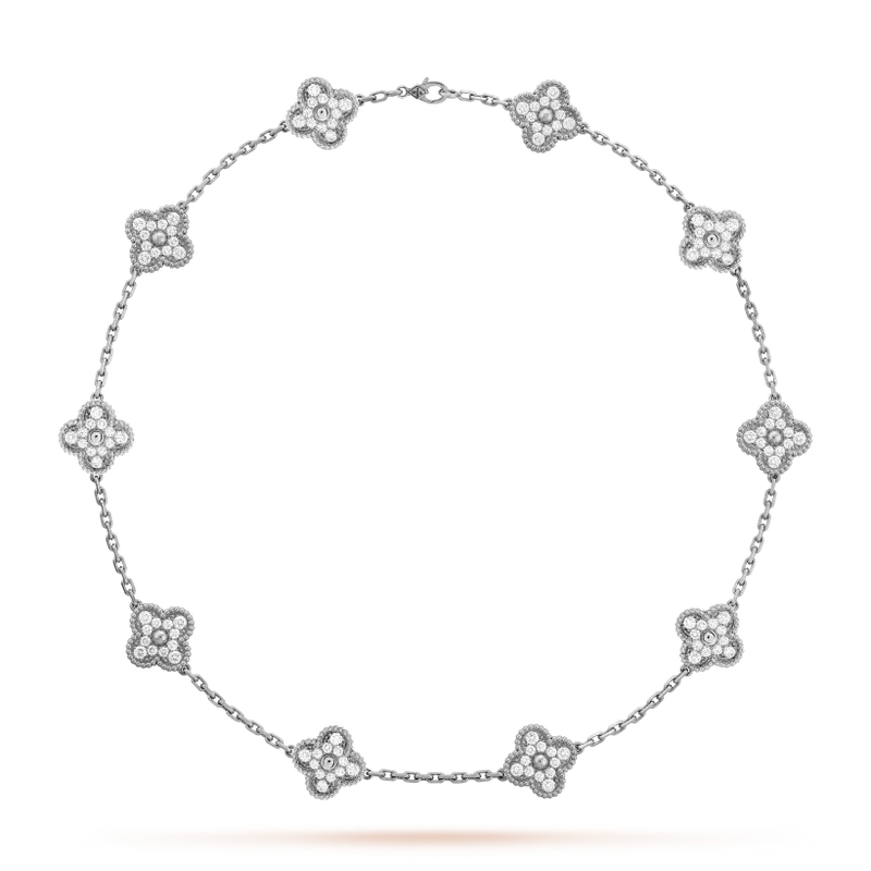 Dây chuyền Vancleef 10 Bông Đính Kim Cương Tự Nhiên