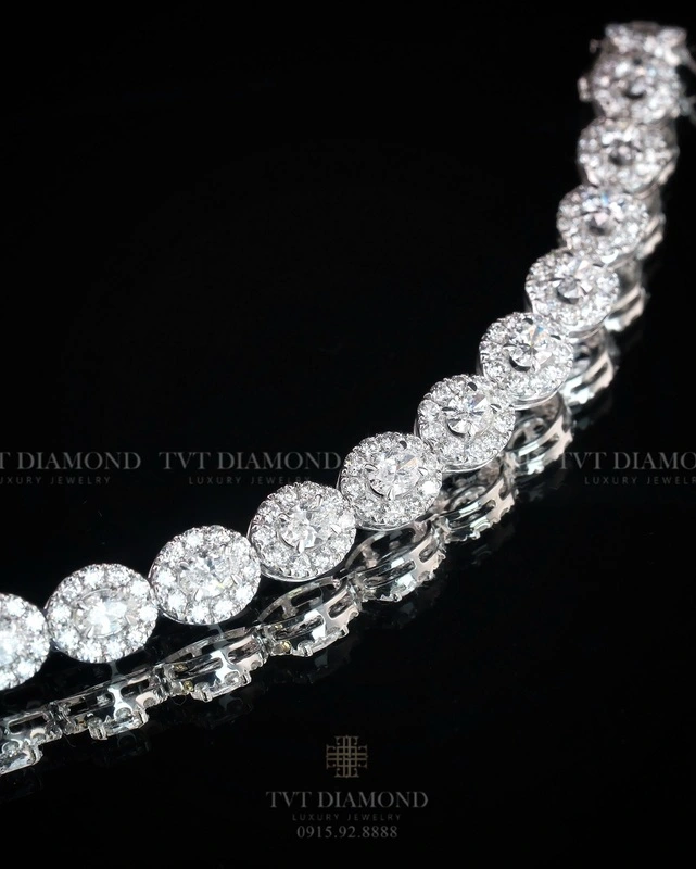 Lắc tay kim cương halo viên chủ oval