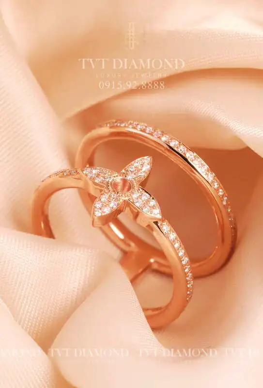 Nhẫn LV hoa nhọn 2 vòng full kim vàng hồng