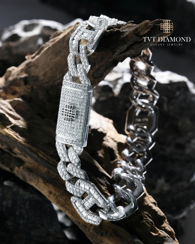 Lắc tay kim cương cuban full kim